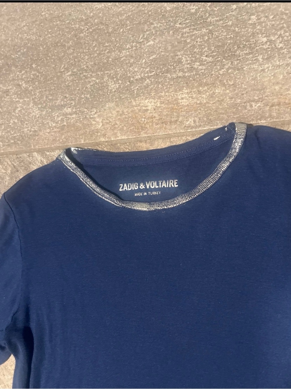 Zadig & Voltaire Navy Blue Tee with Silver Neck Trim-M